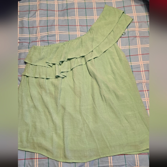 Green One-Shoulder Ruffle Top - Picture 1 of 6